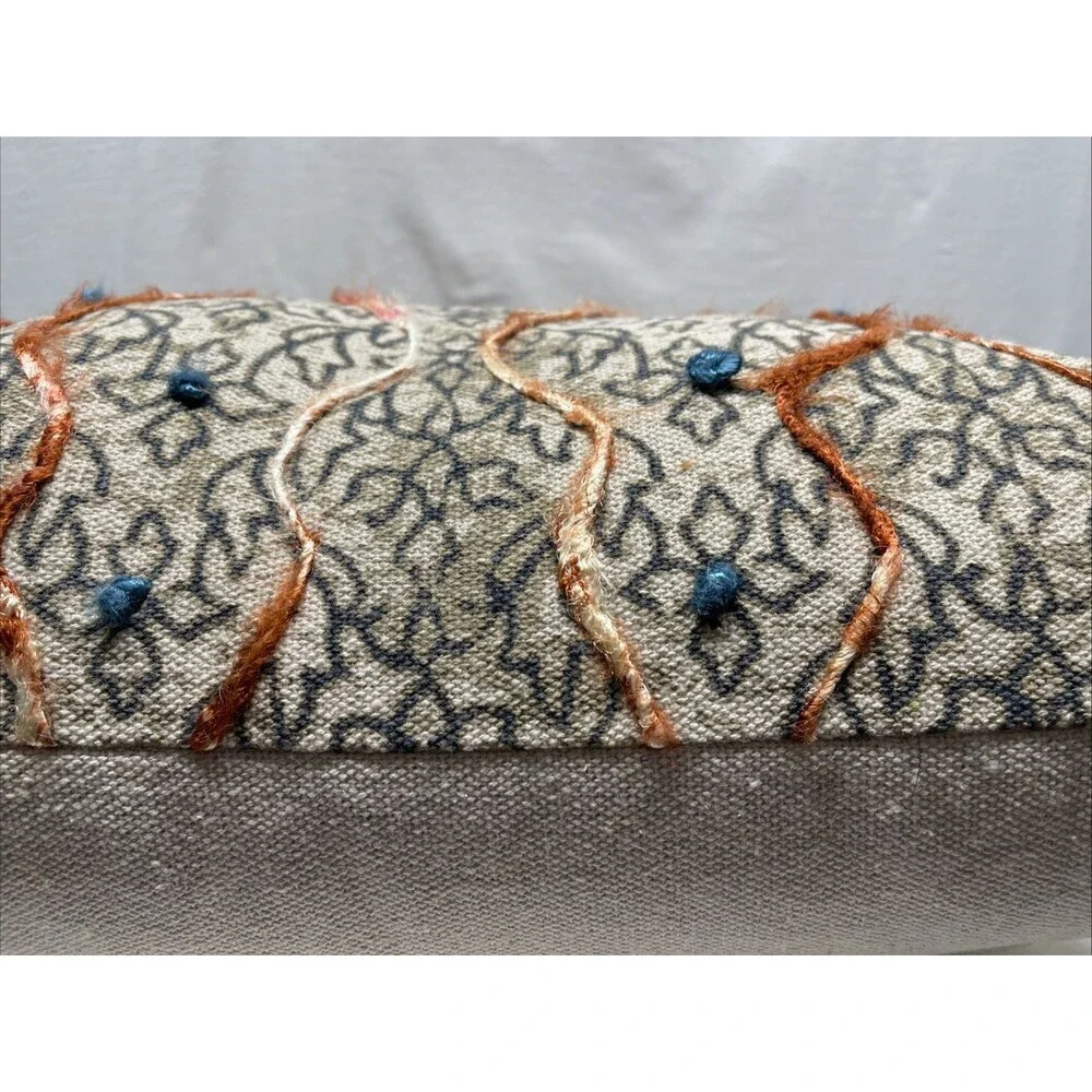 Rizzy Home Hand Crafted Medallion Decorative Pillow Natural Blue Rust New w/Tags